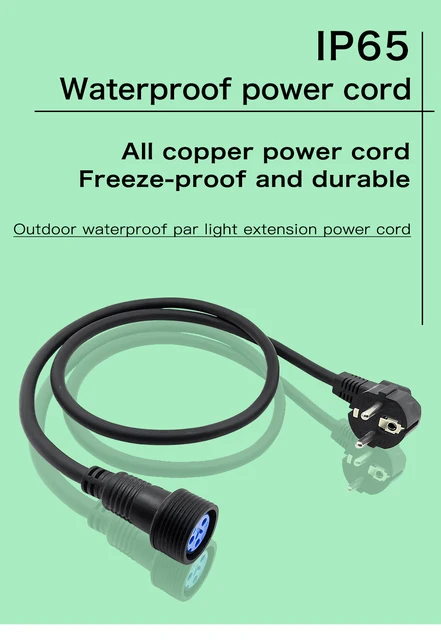 IP65 Waterproof Power Cord 3Pin 1m Waterproof Power Cable EU US AU 