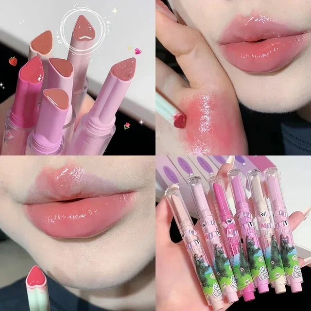 Moisturising Lipstick Pen Waterproof Jelly Lip Glaze Mirror Water Lipstick Heart-shaped Lip Gloss Non-stick Cup Korean Cosmetic