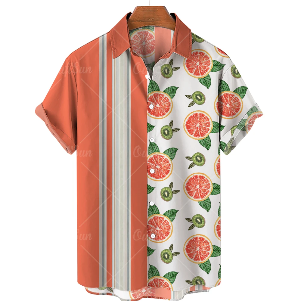 2022 New Fashion Summer Casual Fruit Printed Shirt, Men's Hawaiian Shirt, Seaside Vacation, Beach Top 5XL mens short sleeve button up shirts