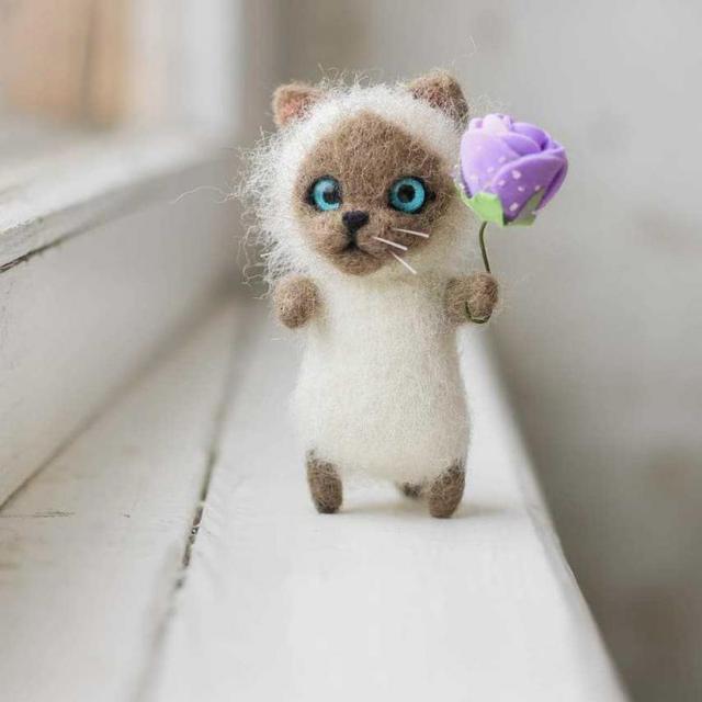 Handmade Cat Animal Wool Felting Package Material Handmade Toy Doll Felt Poked Unfinished DIY Arts Crafts Needlework
