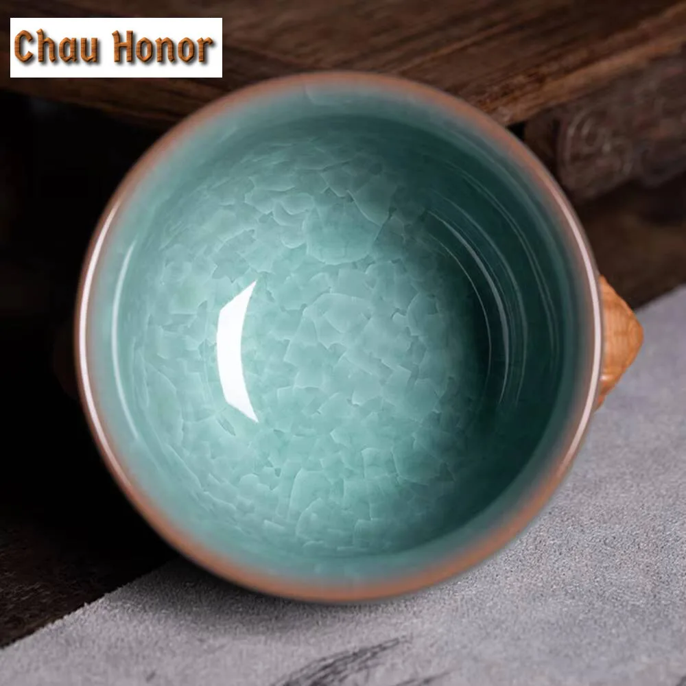 100ml Boutique Longquan Celadon Teacup Handmade Ice Flower Galze Master Cup Boutique Personal Tea Bowl Tea Items Ornaments Gifts