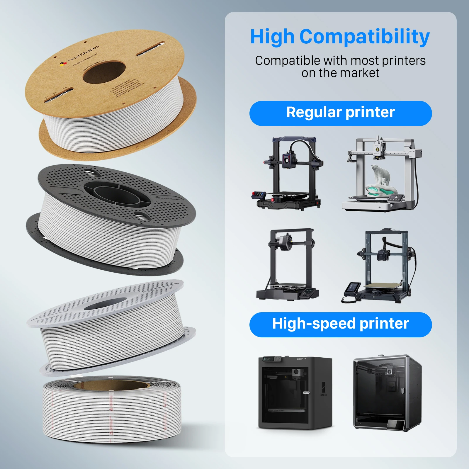 NextShapes PLA Lite 3D 프린터 필라멘트, 1.75mm/±0.02mm. 필라멘트는 기포가 없고 초보자에게 적합합니다.