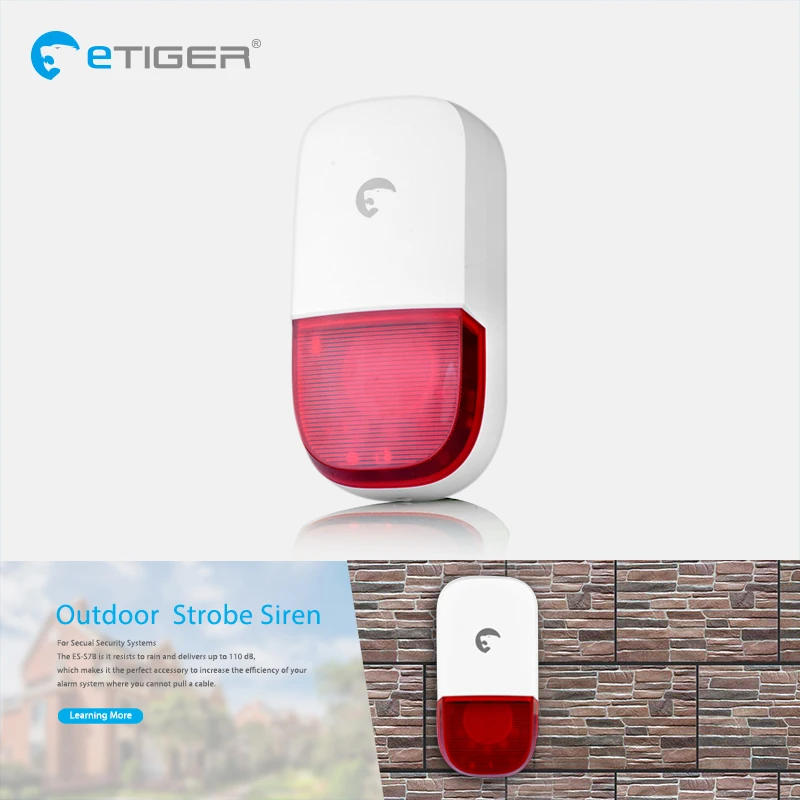 

eTIGER 433mhz 110dB Outdoor Wireless Flashing Siren Strobe light Siren for eTIGER Security Alarm System