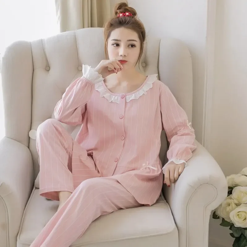 Plus Size Pure Cotton Spring Autumn Open Cardigan Maternity Nursing Sleepwear Postpartum Feeding Dress Cotton Home Clothes