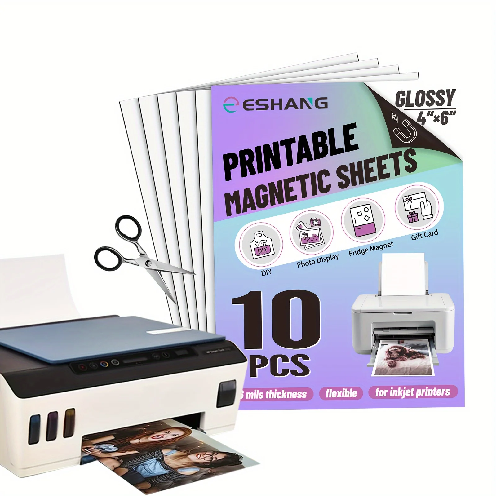 Glossy Printable Magnetic Photo Paper Size 4R (4x6 Inches) Non-Adhesive Compatible with Inkjet Printer 10 Sheets