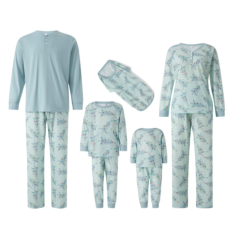 thumbnail image 1 of Conjuntos familiares a juego Pijamas navideños Estampado de árbol de Navidad/Camisetas de manga larga lisas + Pantalones/Mono/Ropa para perros Padres e hijos, 1 of 4