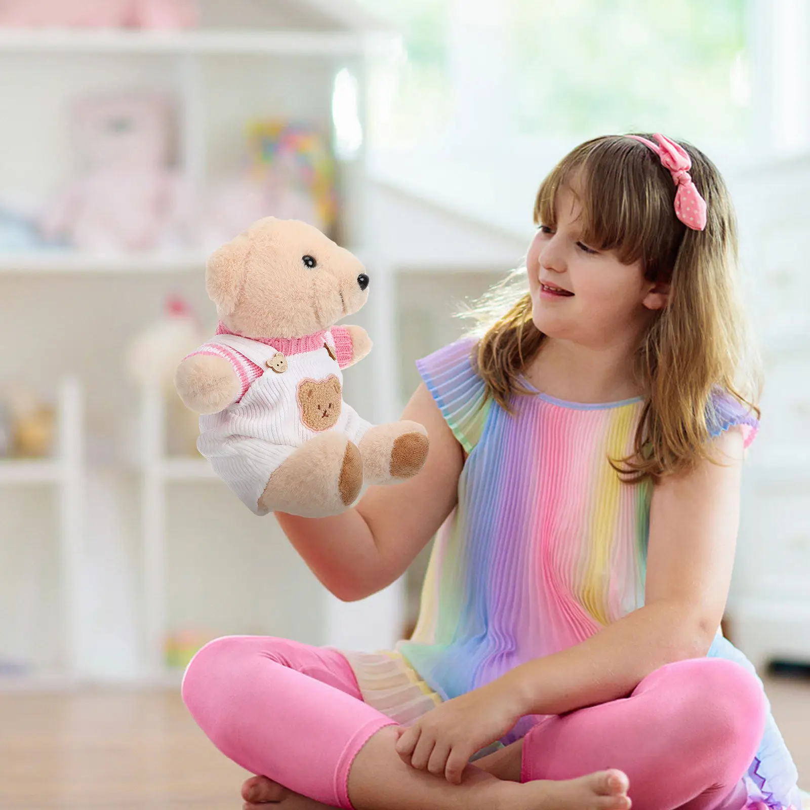 2 세트 박제 동물 옷 곰 의상 스웨터 서스펜더 바지 30Cm 작은 박제 동물 드레싱을 위한 부드러운 원단