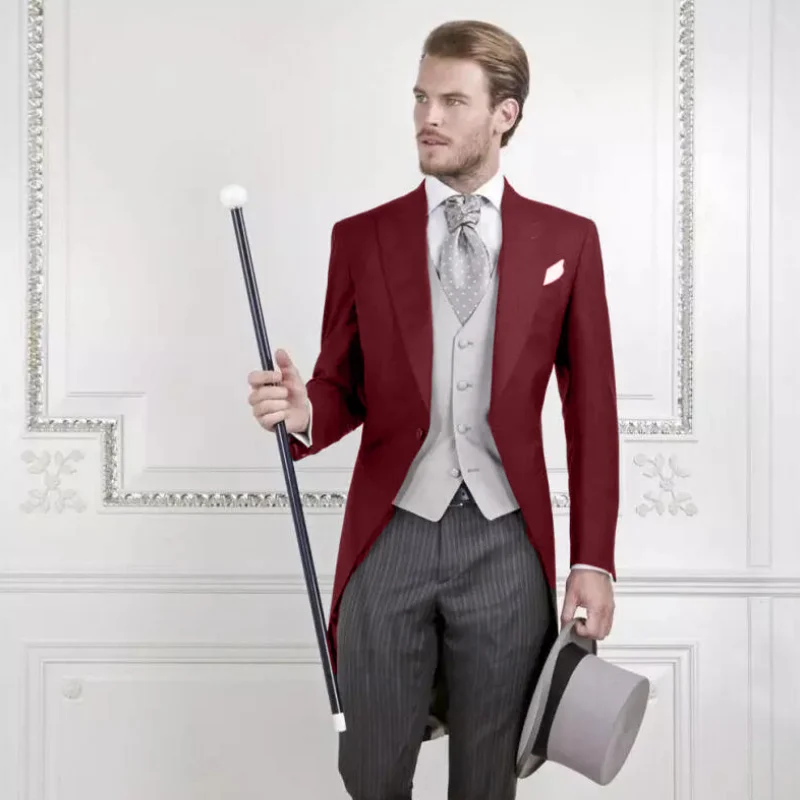 Men Suit 3 Pieces mens suit With Gray Vest Striped Trousers Business Casual For Wedding Groom Banquet Tuxedos Set Jacket Vest With Pants