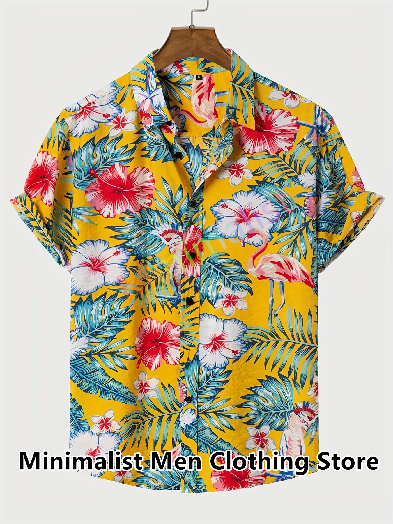 2023 Leaf and Flamingo Print Shirt For Men Hawaiian Casual Beach Short Sleeve Fashion Tops Male Blouse Summer Clothing 2
