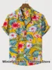 2023 Leaf and Flamingo Print Shirt For Men Hawaiian Casual Beach Short Sleeve Fashion Tops Male Blouse Summer Clothing 2