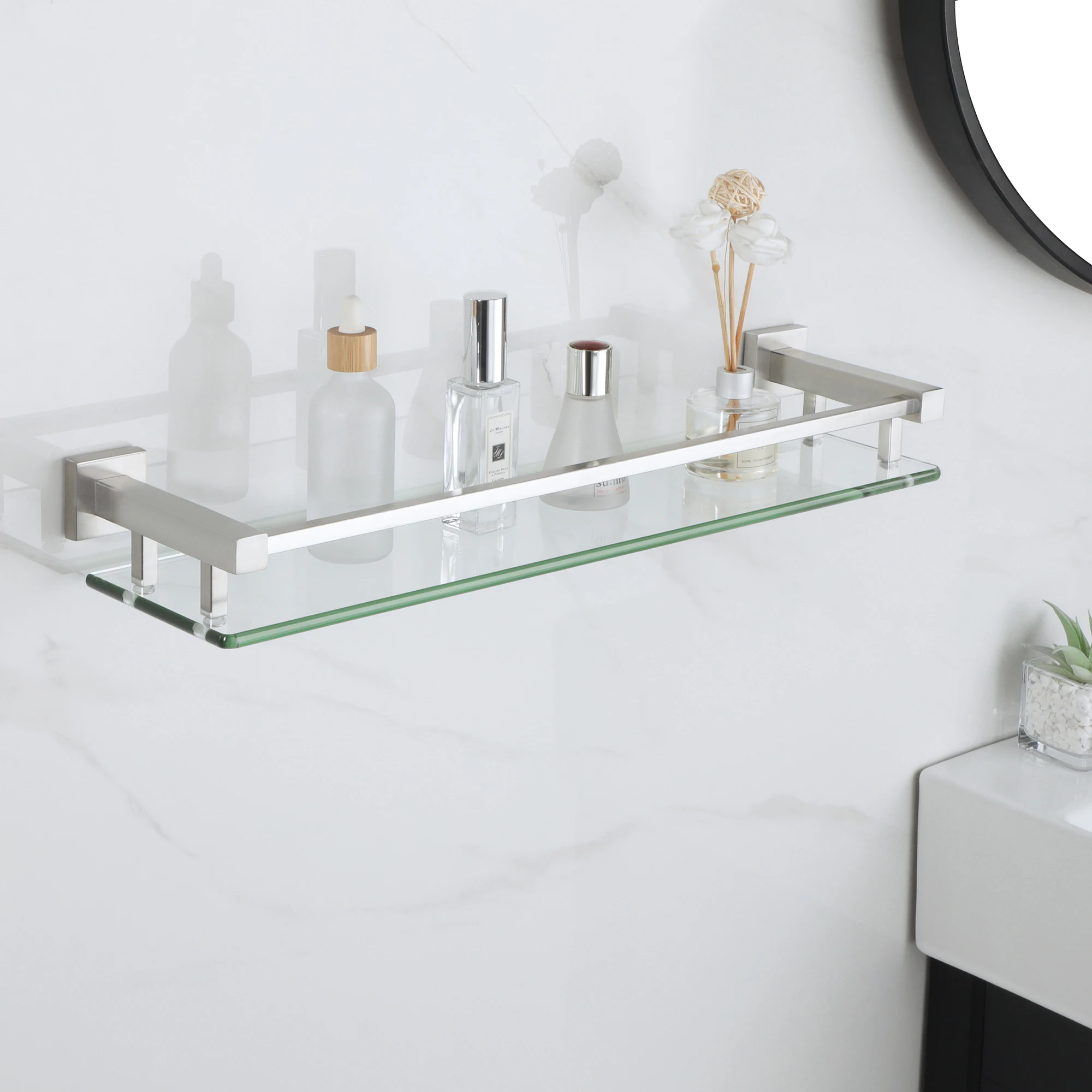 Bathroom Shelves Shower Storage Rack Glass Wall Mount Shampoo Rack Organizer Bathroom Accessories