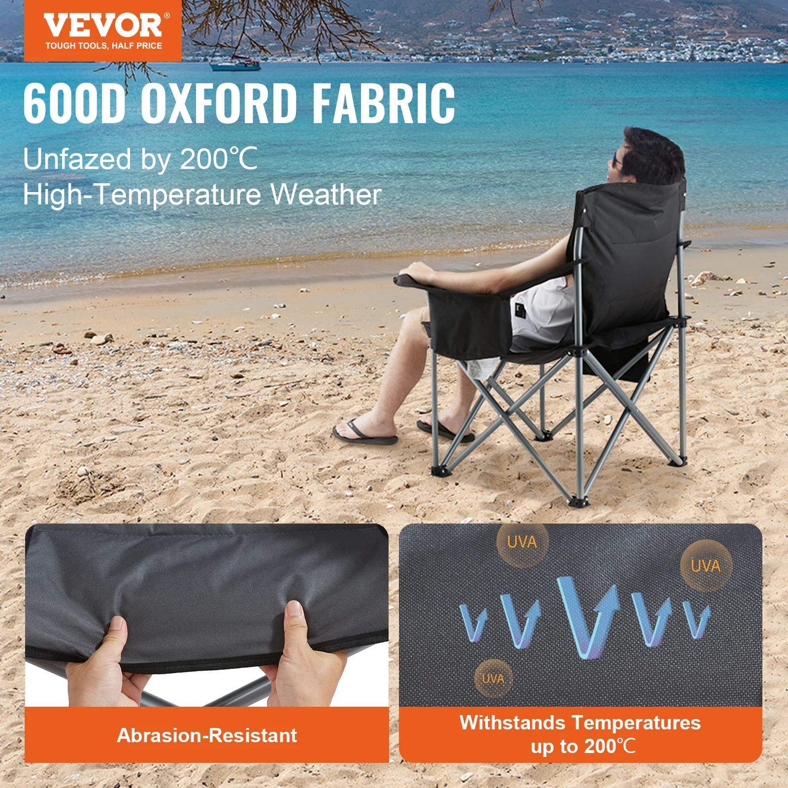 VEVOR Camping Folding Chair for Adults Portable Outdoor Lumbar Back Padded Arm Chairs for Beach Lawn Picnic Fishing Backpacking 2
