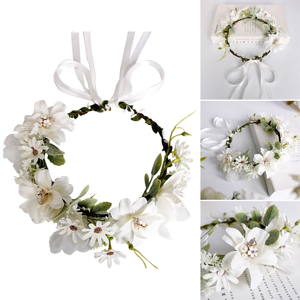 Simulation White Wreath Wedding Flower Hairband Headband Photo Shoot Headpieces Rose Wreath Flower Hairband