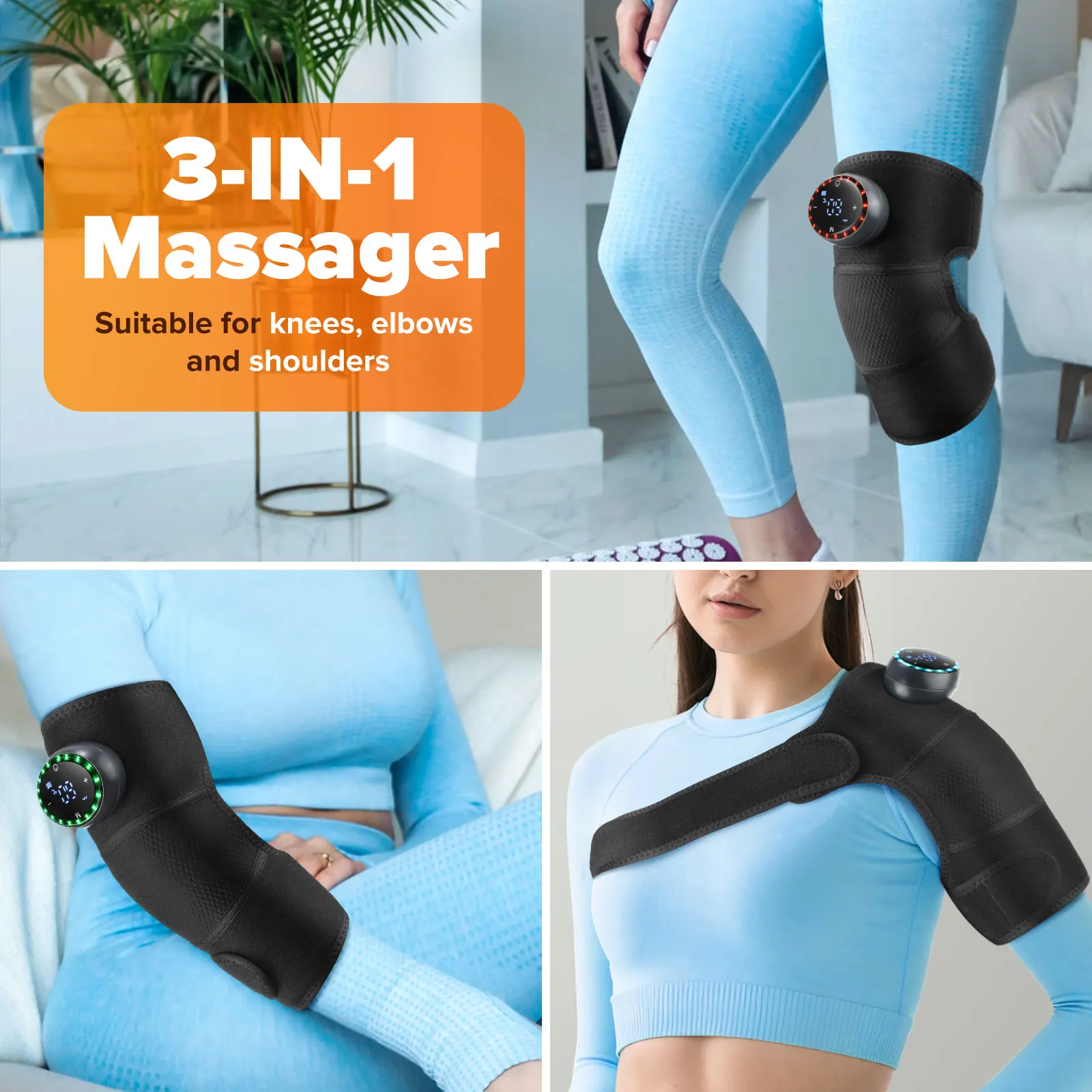 Heated Massage Knee Pad 3 In 1 Heating Vibration Knee Shoulder Elbow Massager Calf Belt Joint Brace Hot Compress Muscle Relax