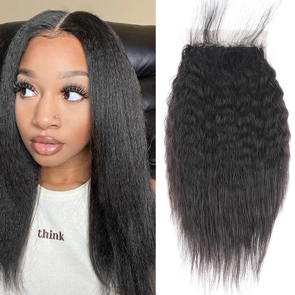 

Bliss Kinky Straight Lace Only Closure 4x4 Lace Closure Human Hair Brazilian Yaki Straight Transparent Lace Front Closure Only