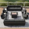 Patio Furniture Set with Fire Pit Table, Outdoor Conversation Sets Wicker Rattan Sectional Sofa with Coffee Table 1