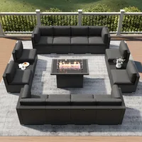 Patio Furniture Set with Fire Pit Table, Outdoor Conversation Sets Wicker Rattan Sectional Sofa with Coffee Table 1