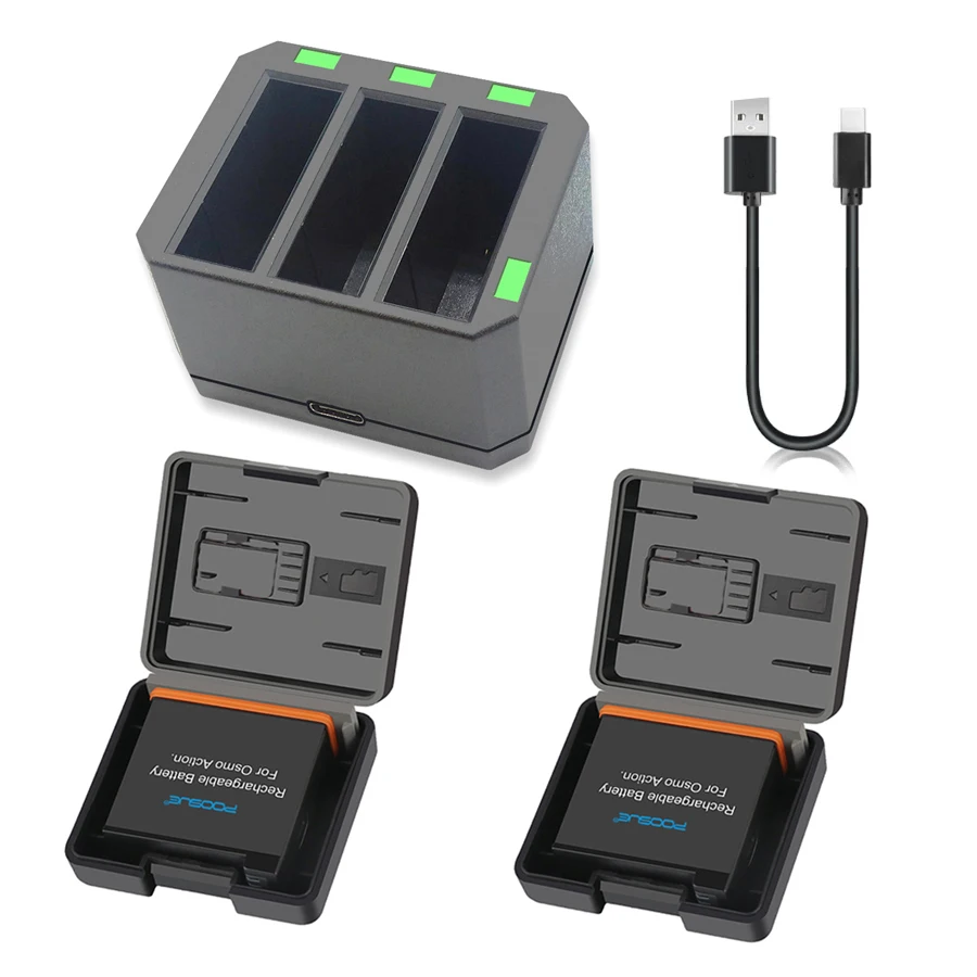 Carregador Triplo de Bateria de Lítio e Hub de Carregamento Caixa de Armazenamento de Carregamento para Câmera de Ação Dji Osmo de Alta Densidade