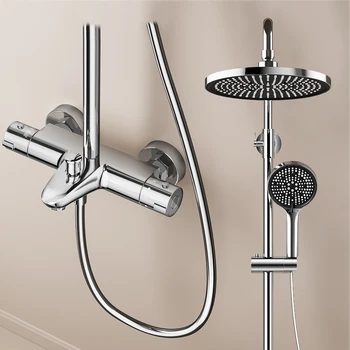 ชุดฝักบัวอาบน้ำแบบเทอร์โมสแตติก 3 โหมด พร้อมก๊อกน้ำอ่างอาบน้ำ ระบบฝักบัวหรูหรา วาล์วผสมน้ำร้อนน้ำเย็น ชุดฝักบัวครบชุด 1