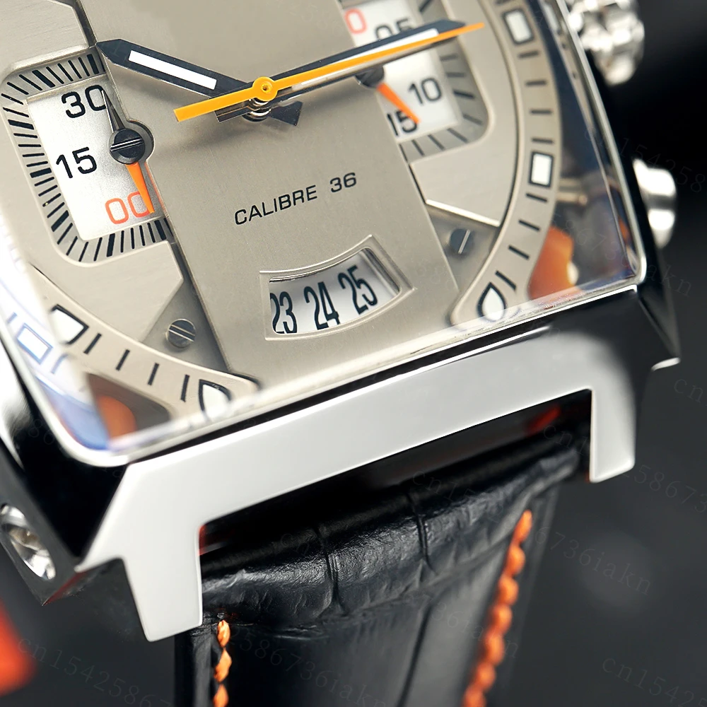 2022Fashion New Men's Color Bar Square Dial Sapphire Mirror Stainless Steel Leather Strap Sports Leisure Waterproof Quartz Watch
