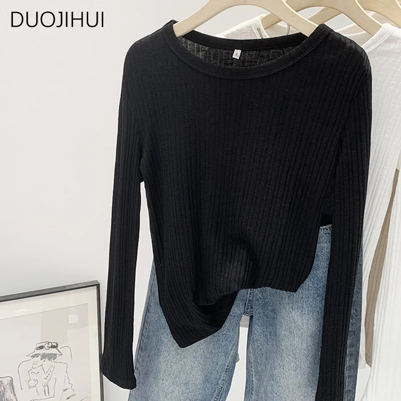 

DUOJIHUI Korean Chicly Striped Basic O-neck Female Pullovers Autumn New Loose Casual Solid Color Fashion Simple Women Pullovers