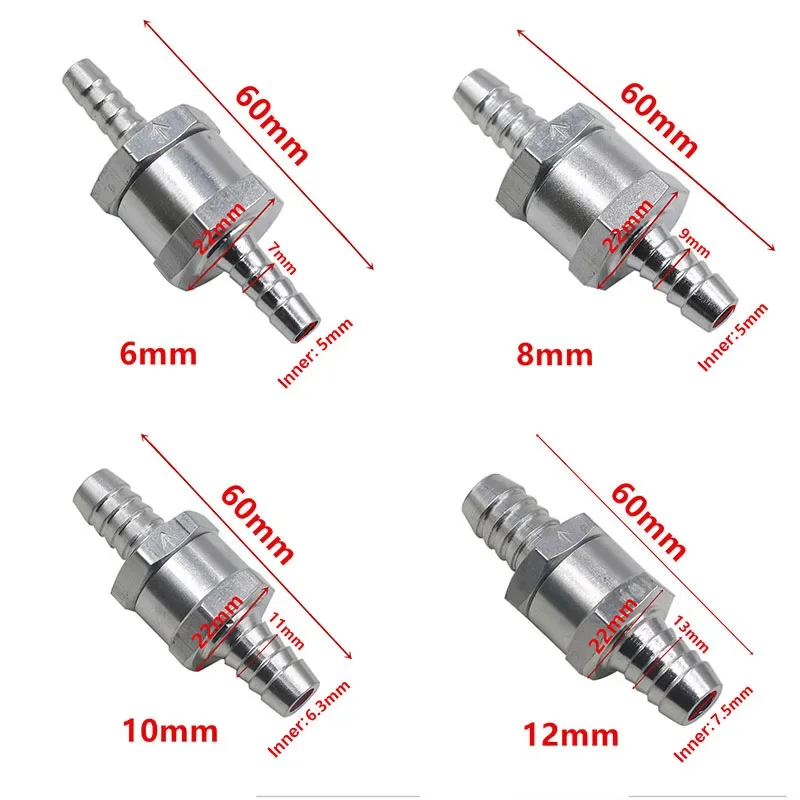Fuel Non Return Check Valve 6/8/10/12mm Aluminium Alloy Petrol Diesel Water Fuel Line One Way for Peugeot Renault