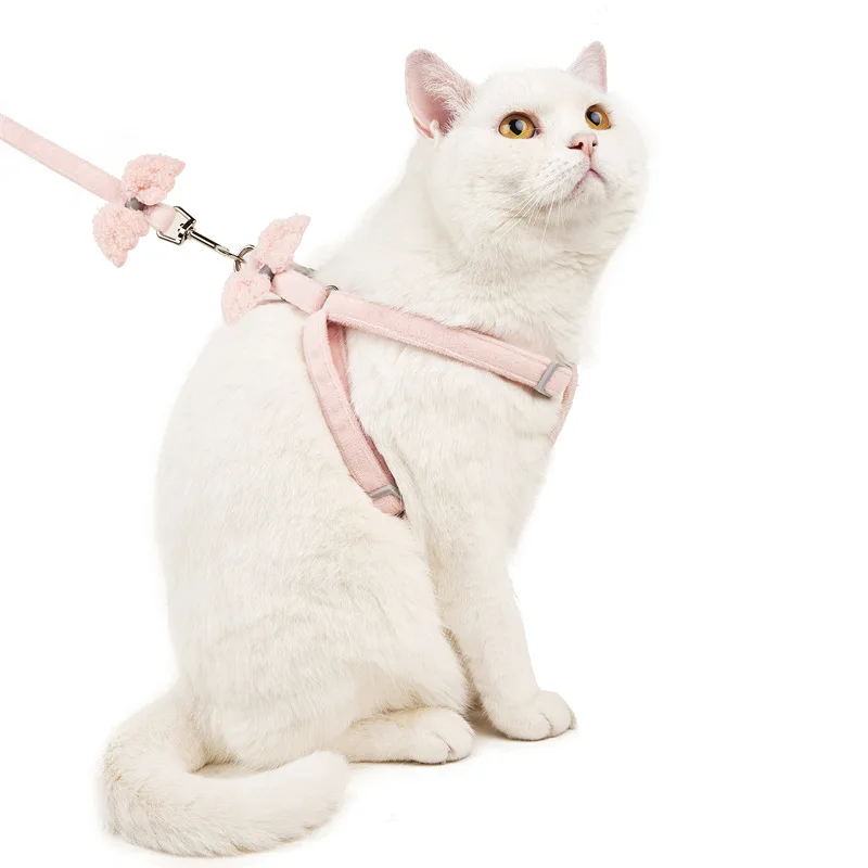 Pet Harness Leash Set Soft Adjustable Plaid Bowknot Cat Harness Long Leash For Small Animal Dog
