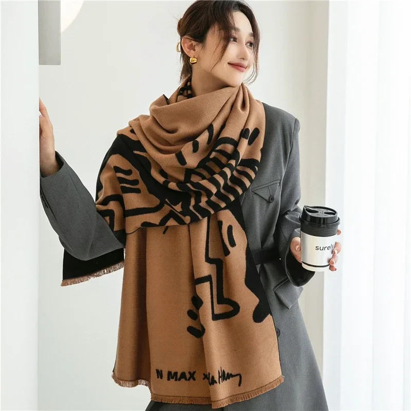 

2024 New Thick Warm Scarf Shawl Women Luxury Horse Print Cashmere Pashmina Winter Blanket Bufanda Foulard Echarpe Stoles