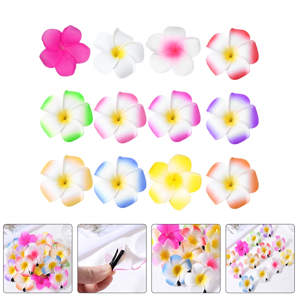 

12 Pcs Simulated Plumeria Headdress Hair Barrettes Hawaii Flower Hair Clips For Women 6cm Hawaiian Metal Accessories Clips for
