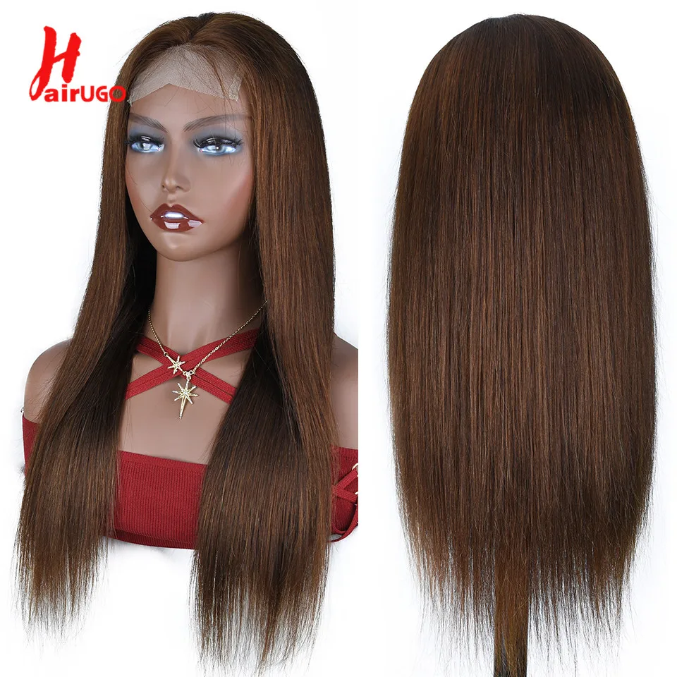 Straight Lace Encerramento peruca de cabelo humano para mulheres, marrom Remy, chocolate, frontal, 4x4, HairUGo