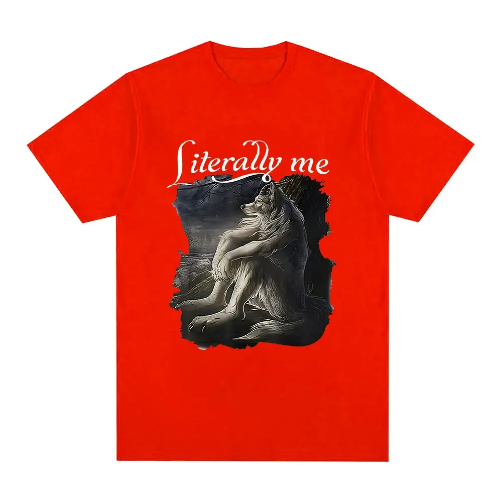 thumbnail image 1 of Camiseta divertida con estampado de lobo sentado literalmente yo, camiseta informal de algodón de manga corta de gran tamaño para hombre, camiseta vintage de hip hop unisex, 1 of 5
