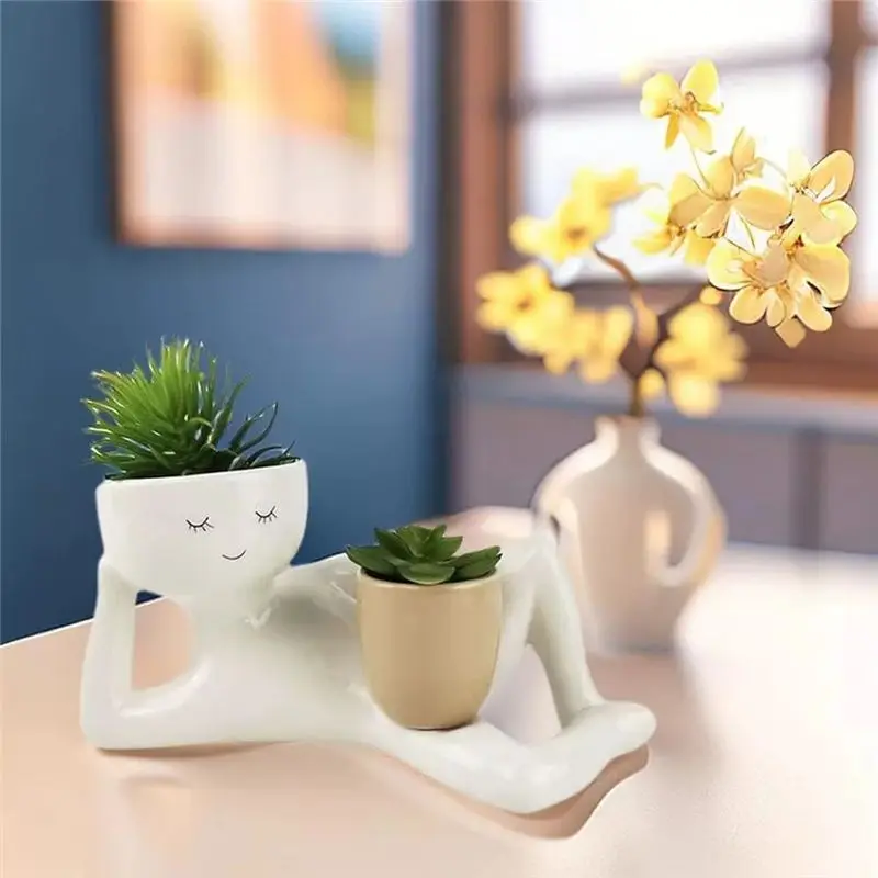 Vaso per Piante GOOD-Lazy Guy in Resina, Figurina Rilassata per Piante Succulente, Vaso Unico a Forma di Personaggio Sdraiato pe - immagine 4