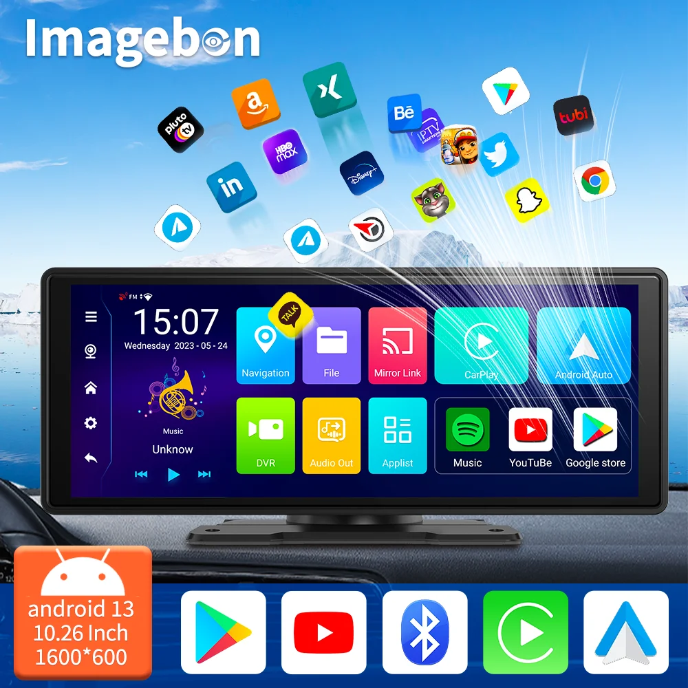 

Imagebon Android 13 Car DVR 5G WiFi Wireless CarPlay Android Auto Dash Cam AUX Bluetooth Audio U Disk Dashboard Video Recorder
