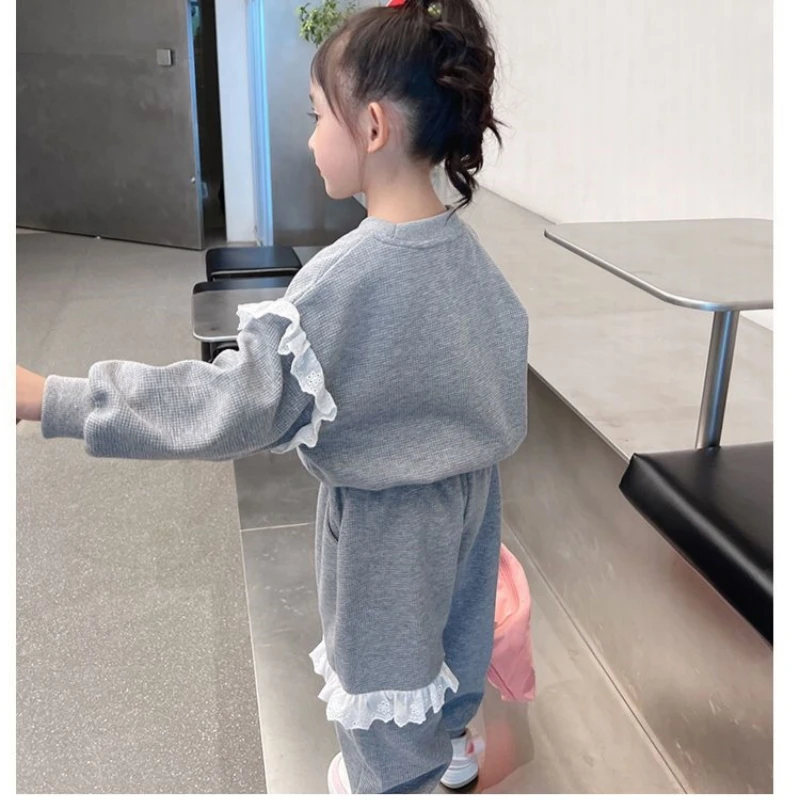 Disney Autumn Baby Clothes Lace Decoration Set Kid Snow White Printed Girl Sweatshirts Pullover Top & Pants Sportswear 2pcs