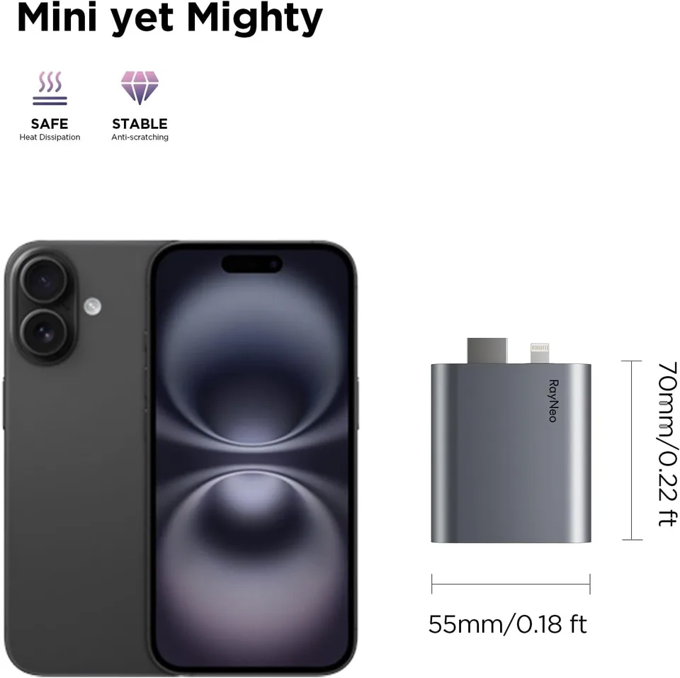RayNeo HDMIアダプター、Lightningポート搭載デバイス用、内蔵