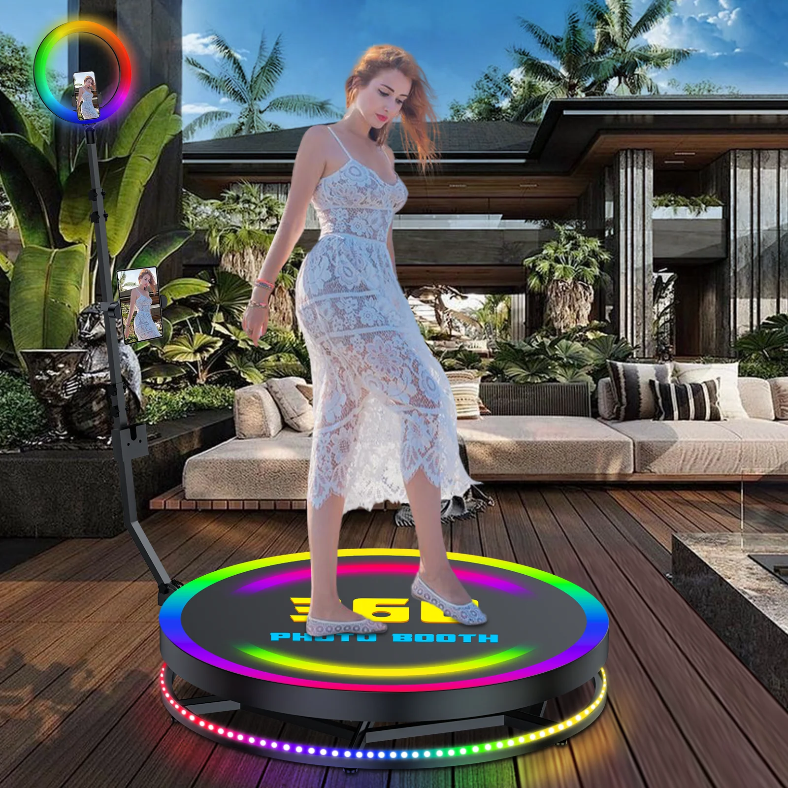 Evegogo 360 사진 부스 슬로우 모션 90 60cm 자동 회전 비디오, 여행 비행 케이스 포함, 360 회전 셀카 부스 파티