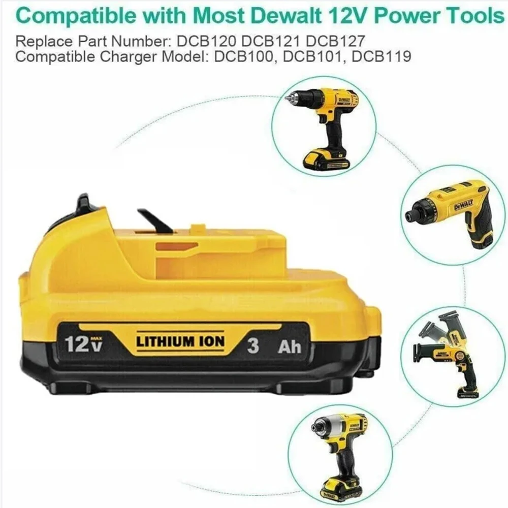 Tool Battery 3000Ah 10.8V 12V Li-Ion Battery DCB127 Replacement For DeWalt DCB124-XJ DCB120 DCB123 DCB122 DCB124 DCB121 power tool battery,rechargeable battery,battery replacement