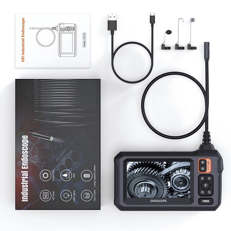 Industrial Endoscope Camera 4.3inch IPS Screen 8mm HD1080P IP67 Waterproof 8 LED Light Inspection Borescope for Pipe Car Repair 6