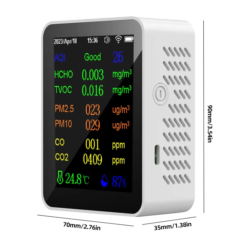 디지털 공기질 감지기, CO2 HCHO TVOC 온도 습도 모니터 테스터, 이산화탄소 LCD 충전식 감지기, 12 in 1