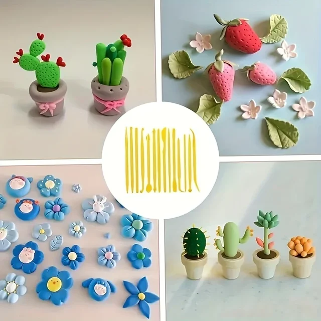 14 pièces outil de poterie en plastique argile outils de sculpture ensemble polymère couteau à découper Kit pour poterie modélisation gaufrage style bricolage Art 5