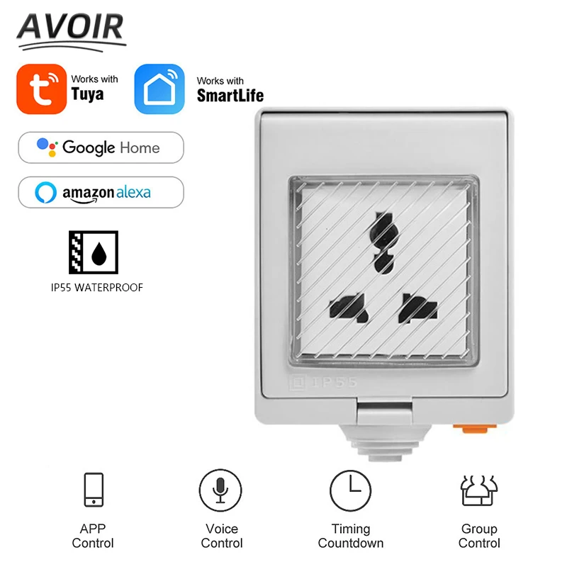 Avoir Tuya Wifi Smart Ip55 Waterproof Socket Universal Plug Wireless