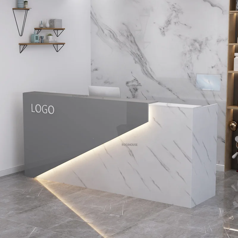 Modern Reception Desk Company Office Furniture Front Desk Bar Table Cashier Modern Minimalist White Clothing Store Counter