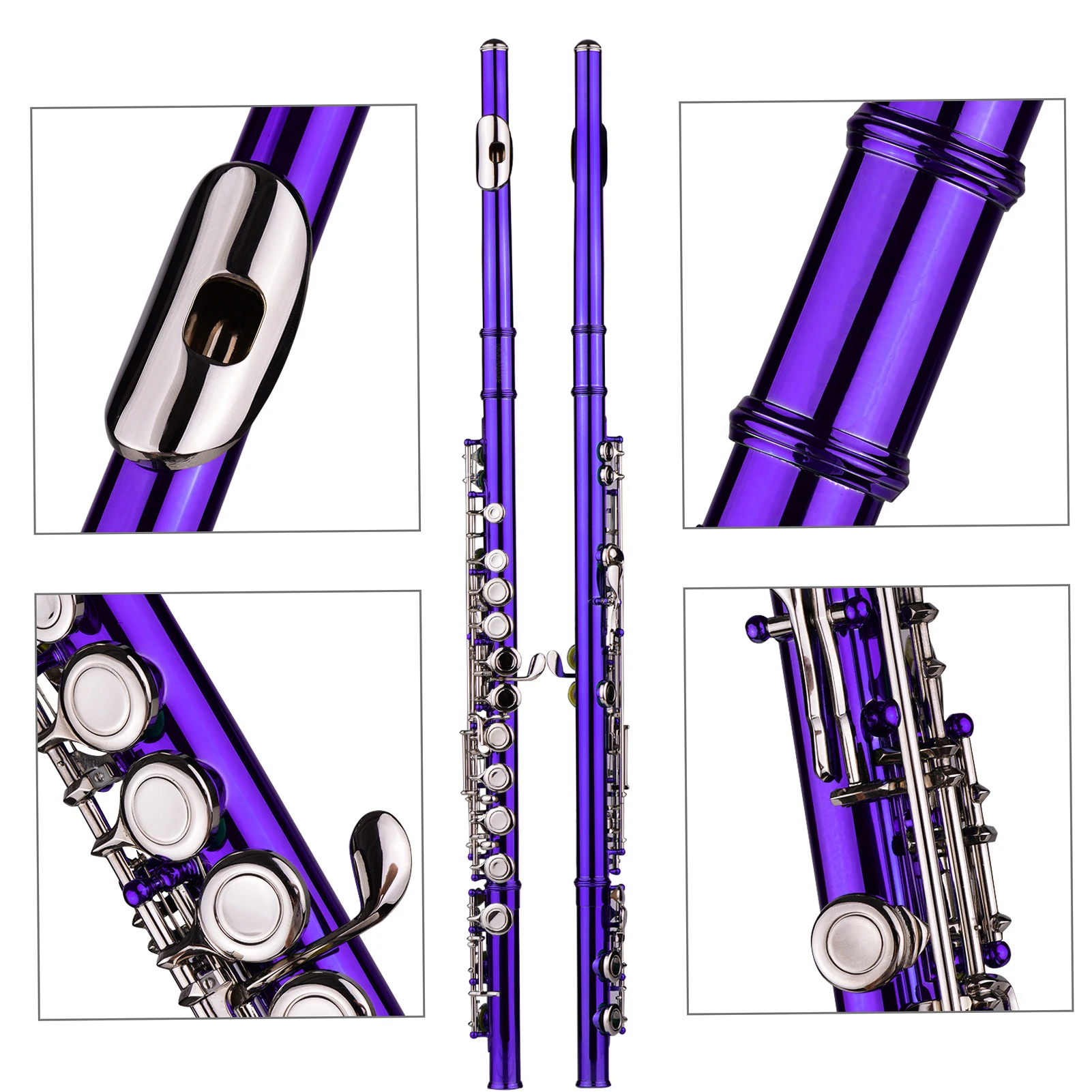 Western Concert Flute Cupronickel Plated Silver 16 Holes C Key Woodwind Instrument With Cleaning Cloth Stick Gloves Mini Screwdriver Padded Case