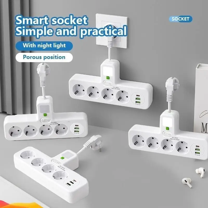 Wall-Mounted Multi-Function Power Hub with USB & Type-C Ports