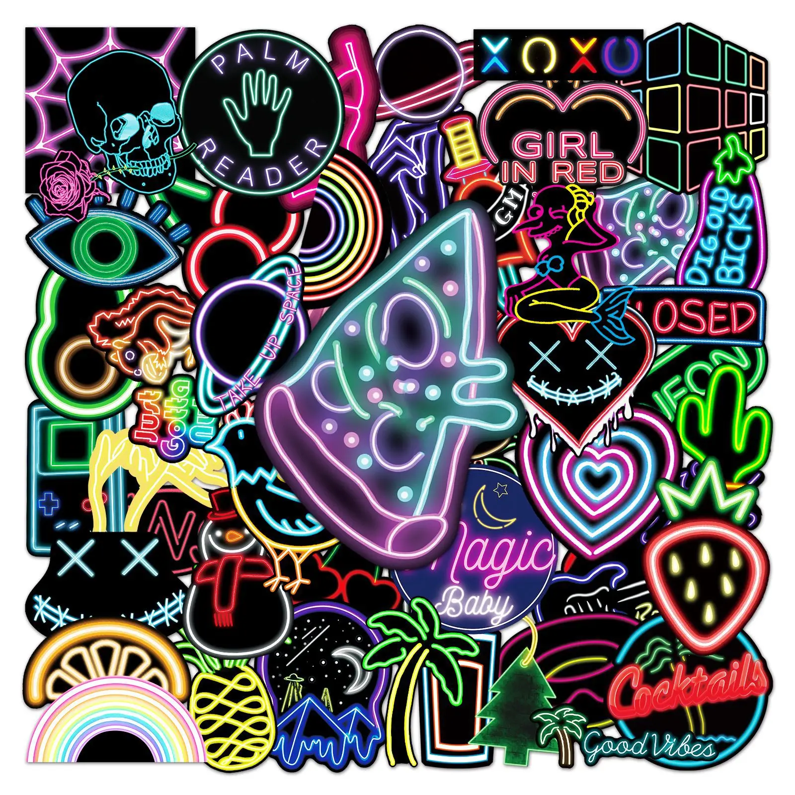 

50Pcs Colorful Neon Series Graffiti Stickers Suitable for Laptop Helmets Desktop Decoration DIY Stickers Toys Wholesale