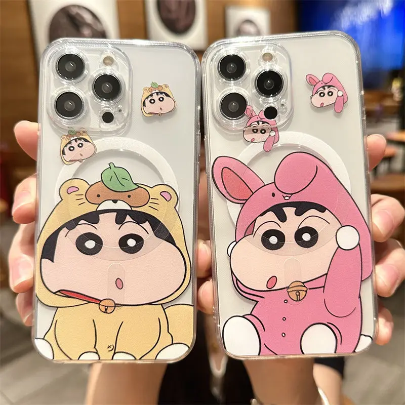 Magsafe magnetic phone case for C-Crayons S-Shin Chans Samsung Galaxy S24 S23 S22 S21 S20 FE Plus Ultra 5G soft transparent polyurethane cover
