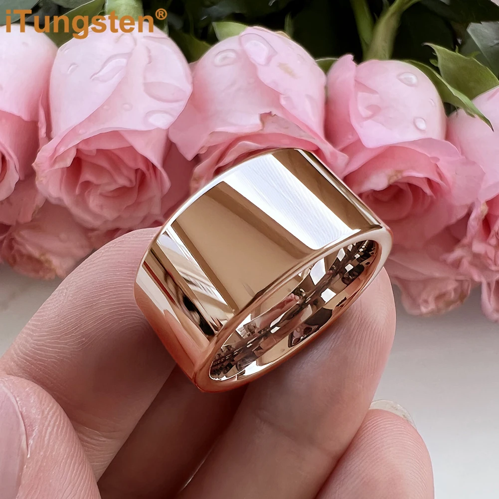 iTungsten 12mm  대형 남성 반지 반짝 이는 텅스텐 웨딩 밴드 패션 주얼리 파이프 컷 세련된 컴포트 피트