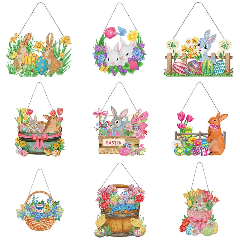 New Diamond Painting Easter Hanging Wreath Kits Diamond Mosaic Embroidery Rabbit Egg Crafts DIY Easter Gift Garden Home Decor