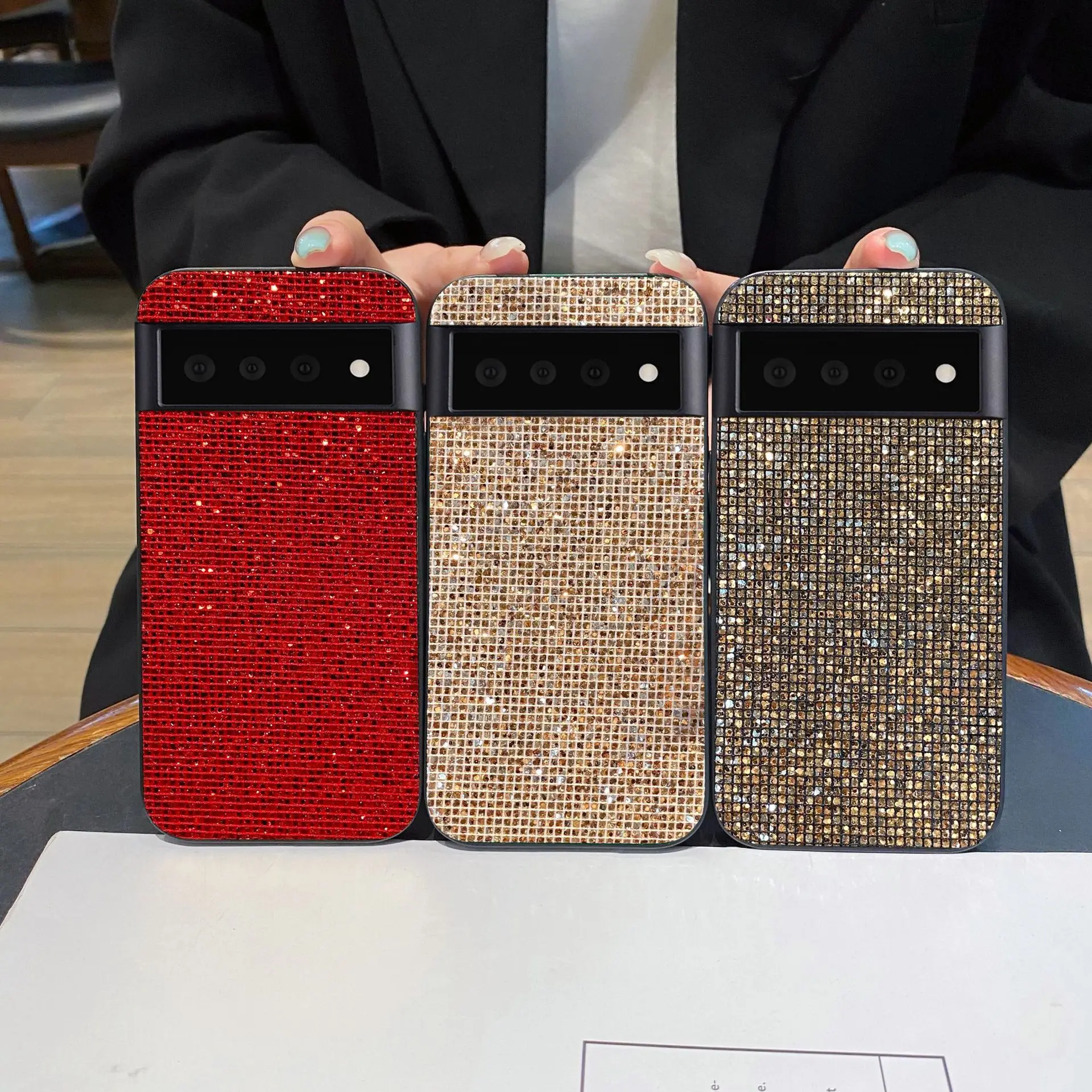 Vibrant Glitter Grid Pattern Shockproof Phone Case