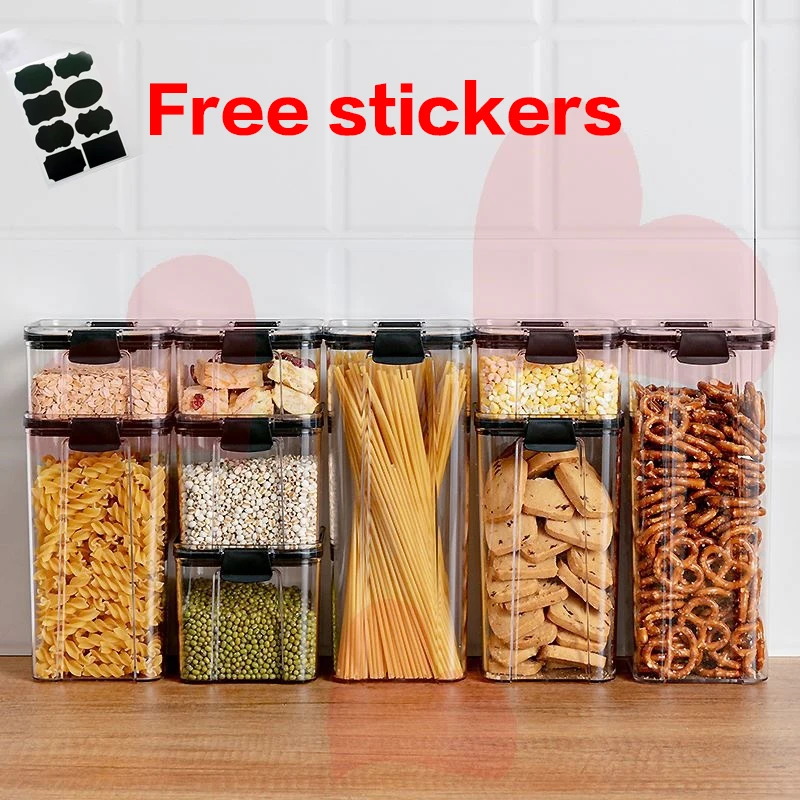 Airtight Pantry Pasta Kitchen With Lid Plastic Food Storage Multigrain Sealed  Container Cereal Containers Transparent Box Cans